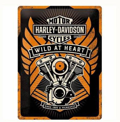 Dekoratīvā metāla plāksne - Mežonīgā Sirds & Harley-Davidson